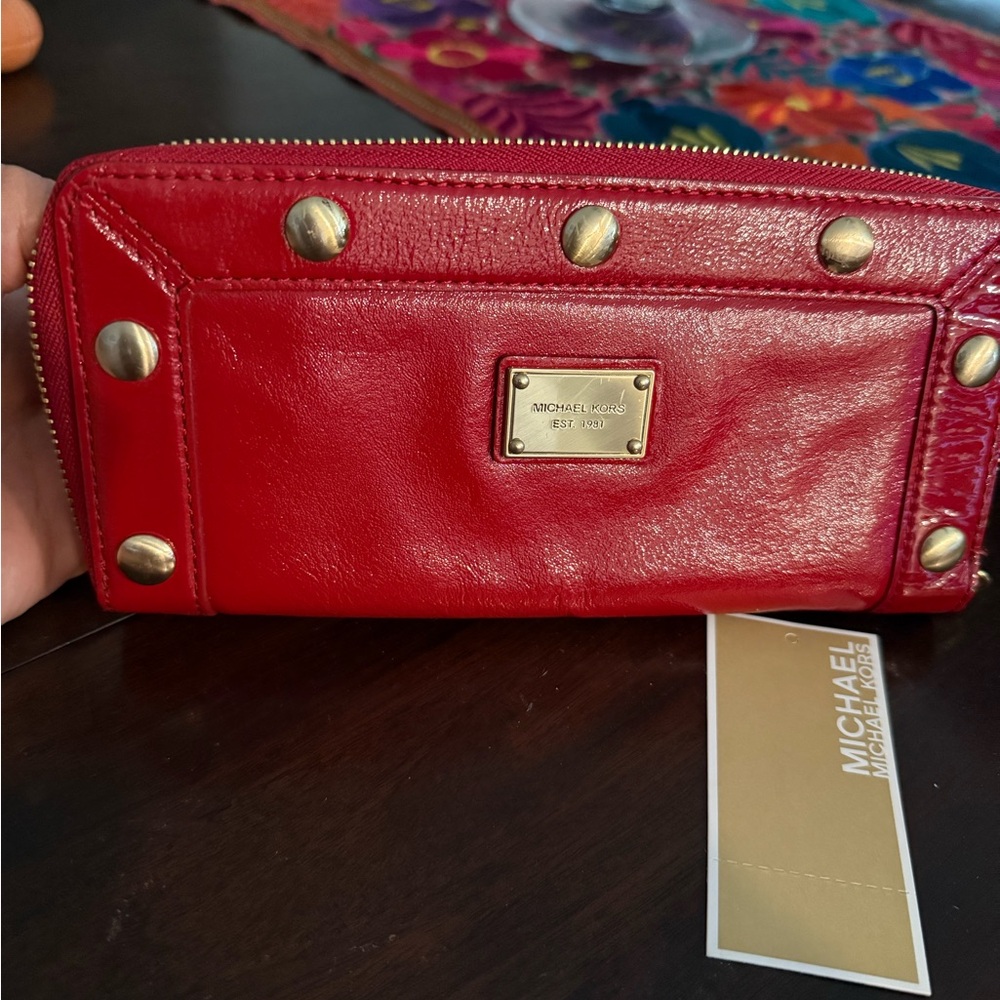 Michael Kors Red Wallet with Gold Accents